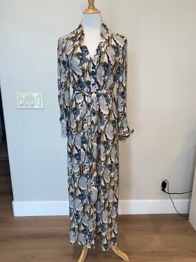 Temperley London X Anthroplogie Printed Shirt Dress Cheetah L/S Maxi size US 10